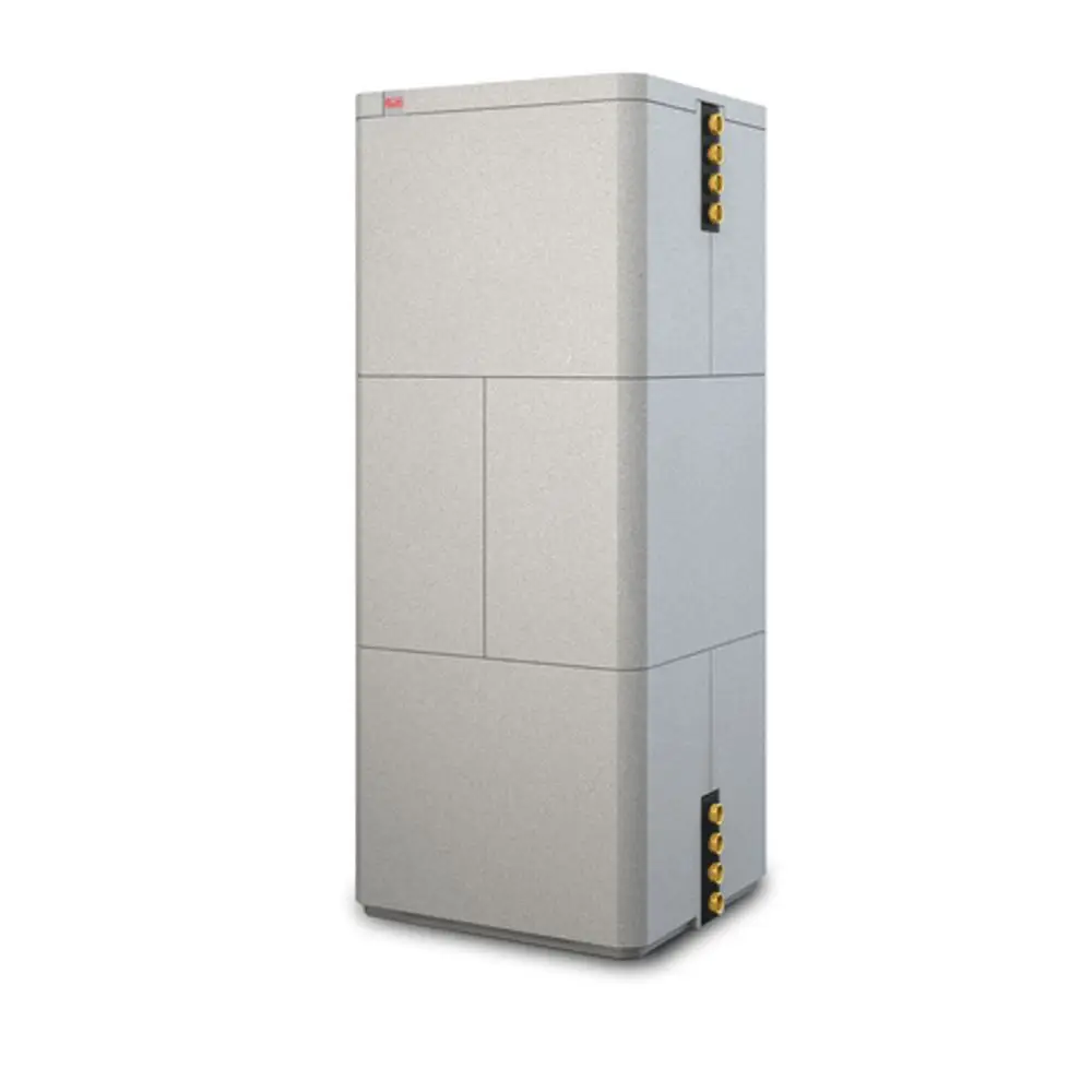 Roth Pufferspeicher in rechteckiger Form, mit seitlichen Anschlüssen und grauer Oberfläche, ideal für die Wärme- und Energiespeicherung in Heizsystemen.